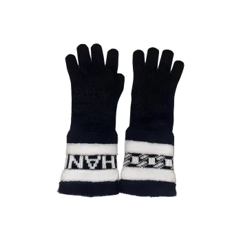 CHANEL Knit Gloves Unisex Black