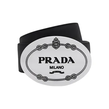PRADA Logo Plaque With Buckle Leather Belts Men's Black