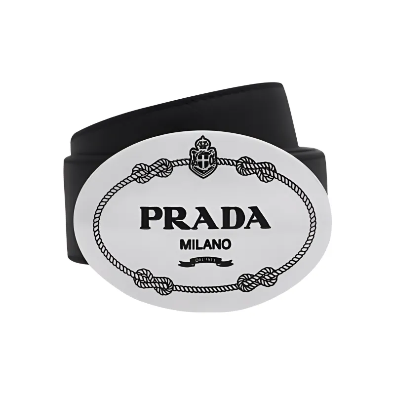 PRADA Logo Plaque With Buckle Leather Belts Men's Black-0