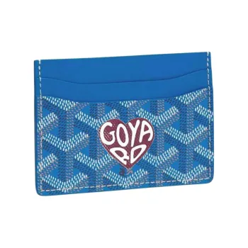 GOYARD Saint-Sulpice Canvas With Calfskin Card Clip Card Holder Unisex Sky Blue & Burgundy Small Heart