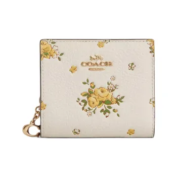 COACH Leather Wallet Mini Women's Chalk & Yellow