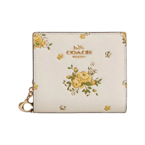 COACH Leather Wallet Mini Women's Chalk & Yellow
