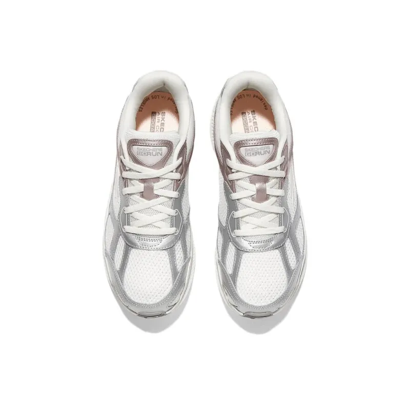 Skechers Women's GO Series Cushioning, Breathable, And Resilient Design Low Top Running Shoes Women's White Silver Pink-2
