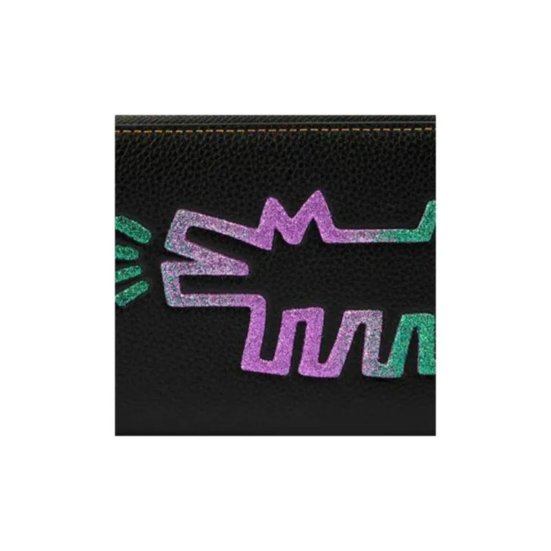 COACH Keith Haring Collaboration Accordion Wallet Synthetic Leather Clutch Card Holder, Wallet Small Size Women's Black-4