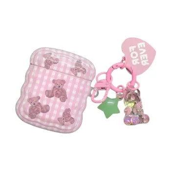 Beams Compatibility Airpods3/Pro/Pro2 Silicone Ins Pink Grid Pattern Girlish Heart Bear Headphone Cases