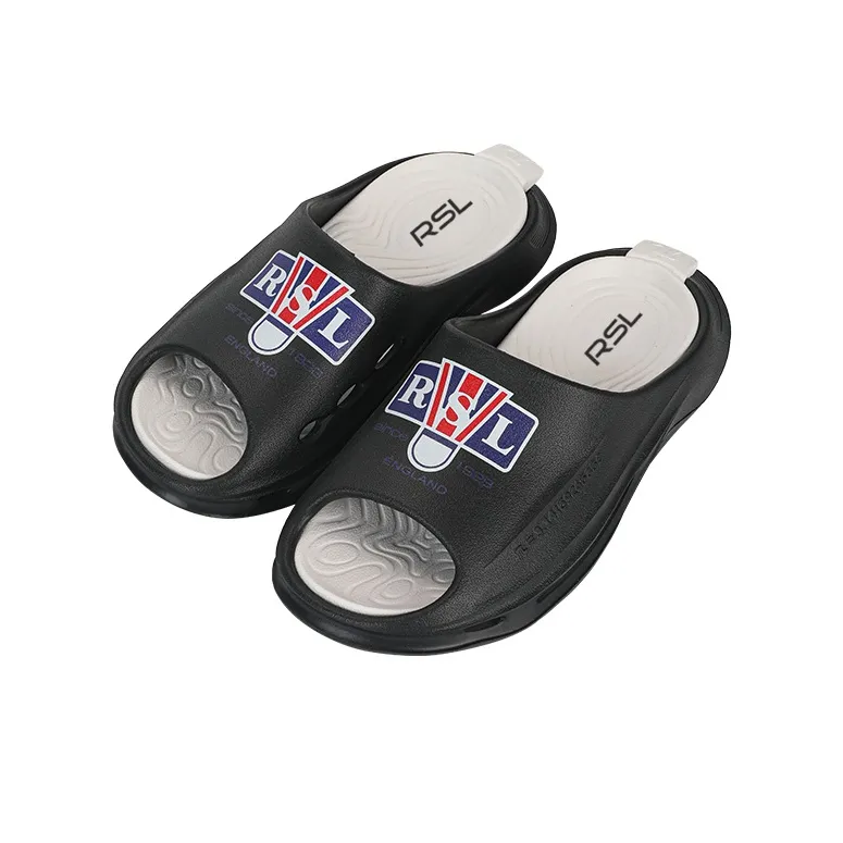 RSL Slip Resistant Abrasion Resistant Cushioning Slide Slippers Unisex Black White-3