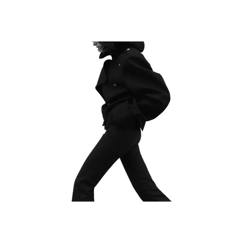 SAINT LAURENT Button Detailed Cropped Coat-4