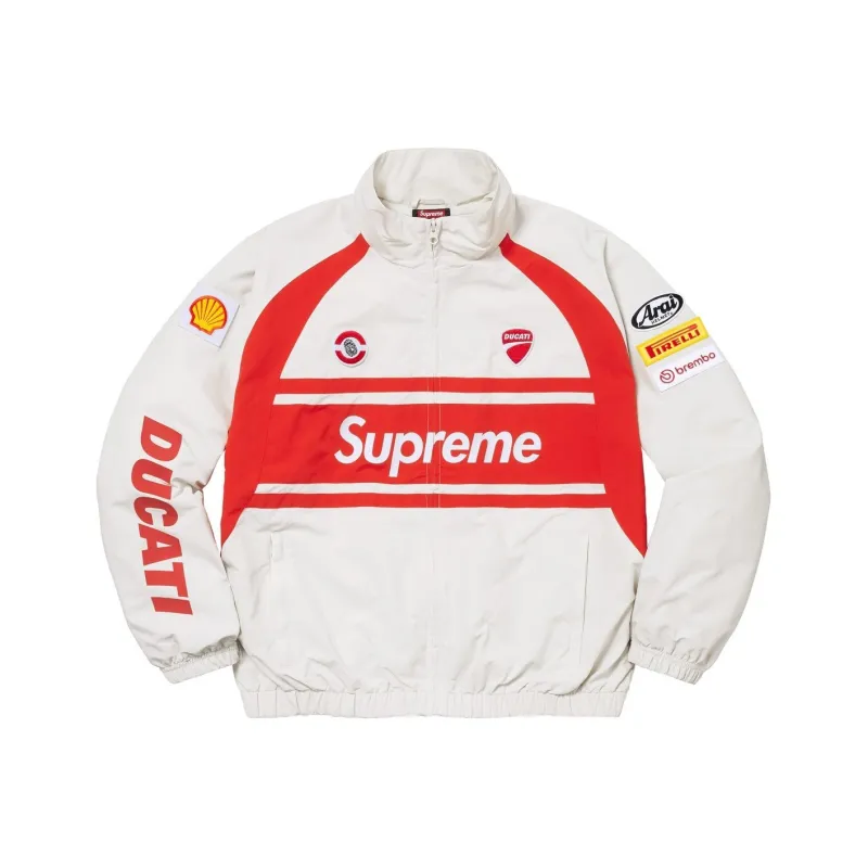Supreme X DUCATI SS24 WEEK16 Track Jacket   Unisex Elastic Hem Zip up Jacket With Logo Design-3