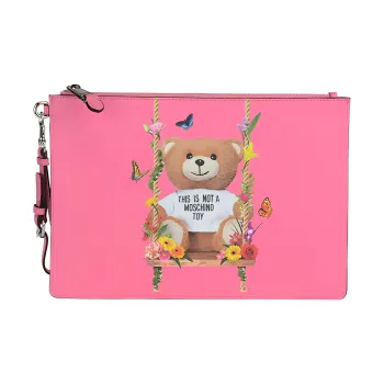 MOSCHINO Leather Bear Bag Clutch Women's Pink