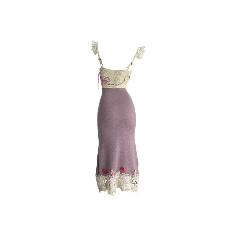 Icicofficial Slip Dress Women's Purple Long Skirt-1