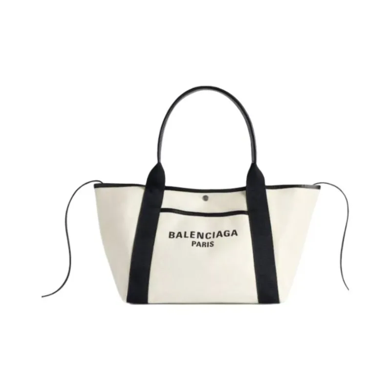 Balenciaga Biarritz Cotton Canvas Tote Bag, Shopping Bag, Handbag Medium Size Women's White-0