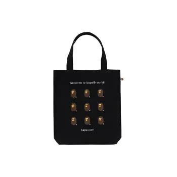 A BATHING APE Bape Cotton Tote Bag Shopping Bag One Shoulder Handbag Medium Size Men's Black/White