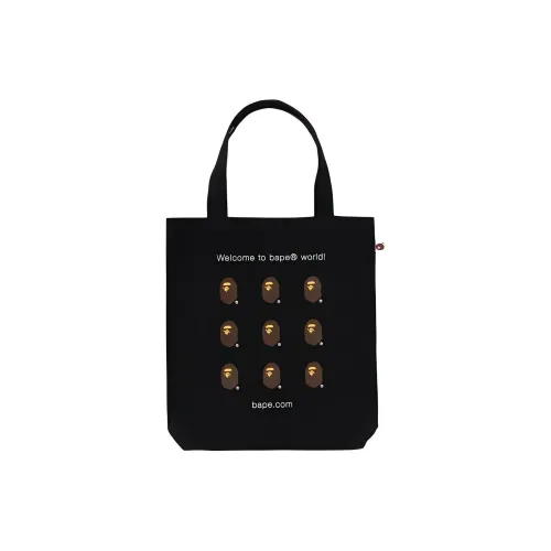 A BATHING APE Bape Cotton Tote Bag Shopping Bag One Shoulder Handbag Medium Size Men's Black/White