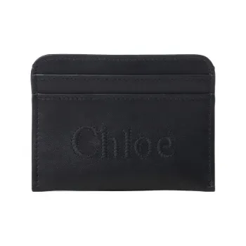 Chloe Shiny Calfskin Card Clip Card Holder Women's Black