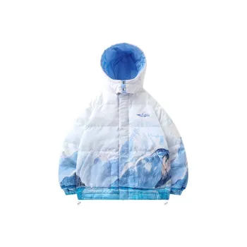 LAMLICKA Hand Drawn Hooded Loose Fit Puffer Jacket Unisex White