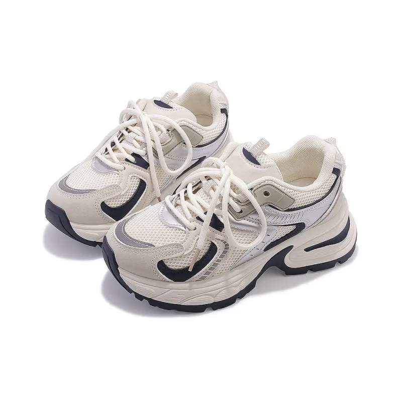 Shen Linsen Shock Absorbers With Slip Resistant Features Low Top Chunky Sneakers Women's Beige Blue-3