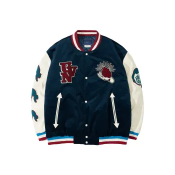 UNVESNO Brand Logo Letter Cartoon Baseball Collar Loose Fit Thickened Puffer Jacket Unisex Blue Green