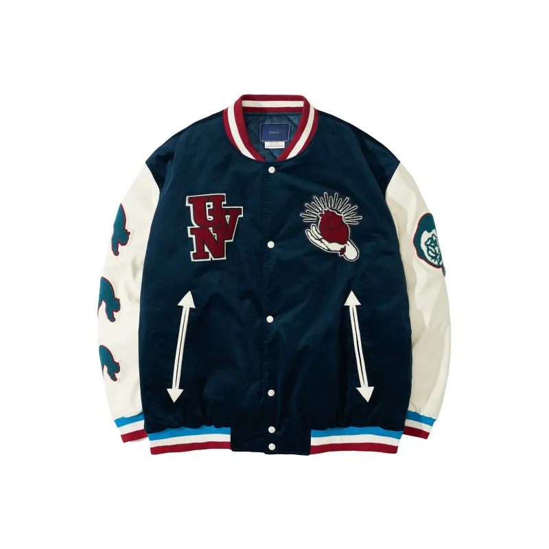 UNVESNO Brand Logo Letter Cartoon Baseball Collar Loose Fit Thickened Puffer Jacket Unisex Blue Green-0