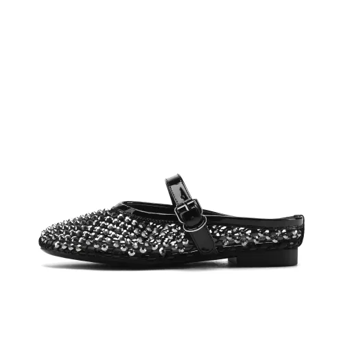 FIVE PLUS Cut Out Rhinestone Abrasion Resistant Slip Resistant Closed Toe Slippers Women's