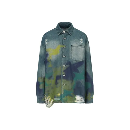 VANN VALRENCÉ Denim Jacket Men's Marbled Green Blue