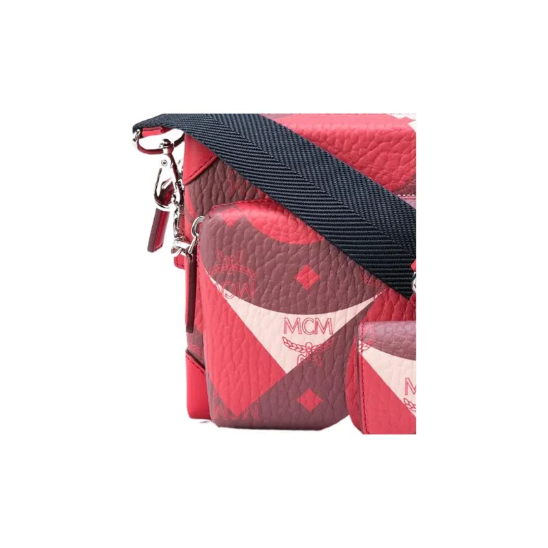 MCM Soft Berlin Visetos Artificial Leather Shoulder Bag, Crossbody Bag Small Size Men's Red-2