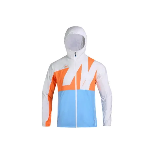 DECATHLON QUECHUA HELIUM 550 Jacket Men's Ecru/Orange/Sky Blue