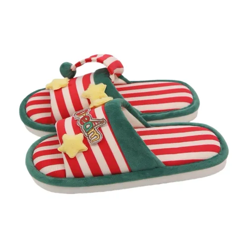 Thin Strips Home Slippers Unisex, Green Red