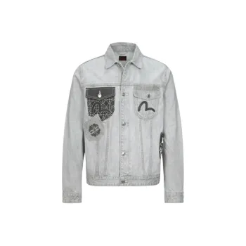 EVISU Denim Jackets Men Denim Gray