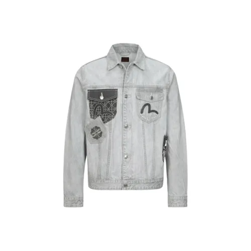EVISU Denim Jackets Men Denim Gray