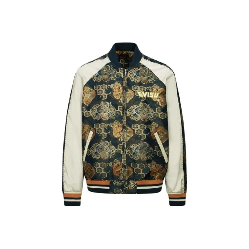EVISU FW23 Men's Logo Embroidered Brocade Full Print Jacket Gold-0