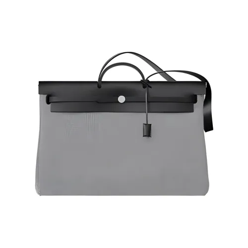 HERMES Viking Canvas With Hunter Cow Leather Portable One Shoulder Canvas Bag Crossbody Bag Men's Gray