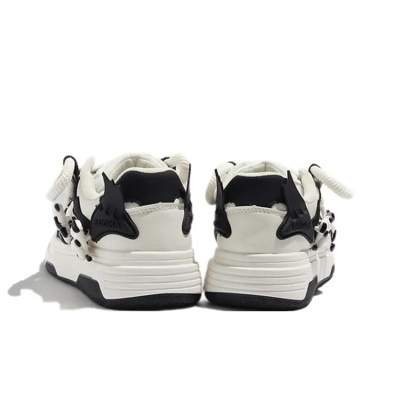 MABEL&CO Abrasion Resistant Lightweight Height Increasing Low Top Skateboard Shoes Women's White Black-3