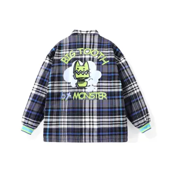 Bt Letter Plaid Lapel Loose Fit Puffer Jacket Unisex