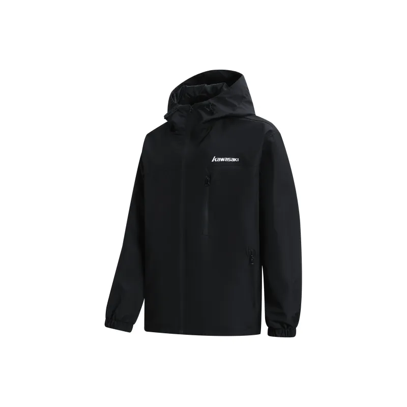 Kawasaki Water Resistant Windproof Quick Dry Windbreaker Jacket Unisex Black-0
