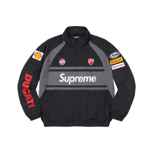 Supreme X DUCATI SS24 WEEK16 Track Jacket   Unisex Elastic Hem Zip up Jacket With Logo Design