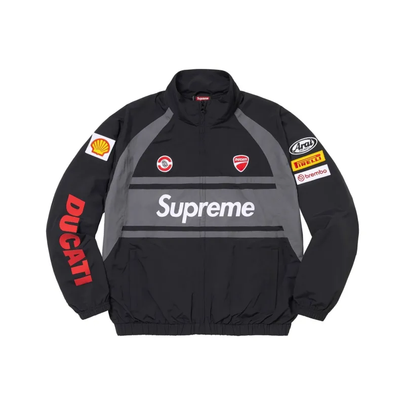 Supreme X DUCATI SS24 WEEK16 Track Jacket   Unisex Elastic Hem Zip up Jacket With Logo Design-0