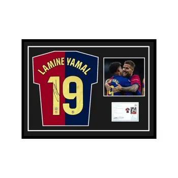 Three For Barcelona Team Jersey Exquisite Mounting, Outer Frame Approx. 72x98cm EM Certificate Unisex