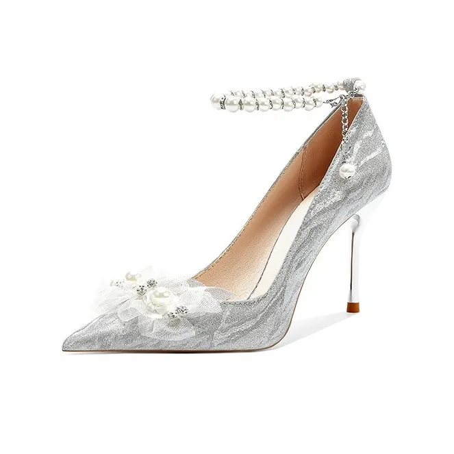 ROBINHOOD Purple Moon Galaxy Box Slim Heel High Heels Women's Silver-0