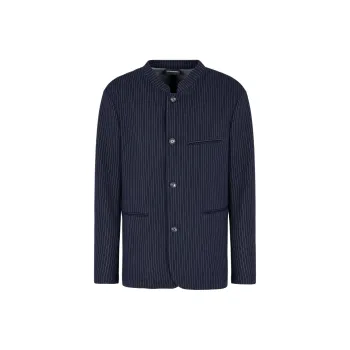 EMPORIO ARMANI Pinstriped Viscose blend Jersey Jacket With Guru Collar