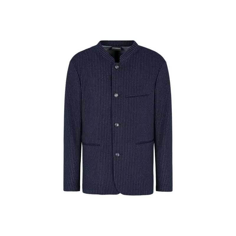 EMPORIO ARMANI Pinstriped Viscose blend Jersey Jacket With Guru Collar-0
