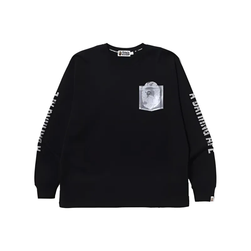 A BATHING APE Reflective Solid Camo Ape Head Relaxed Fit Pocket L/S Tee-0