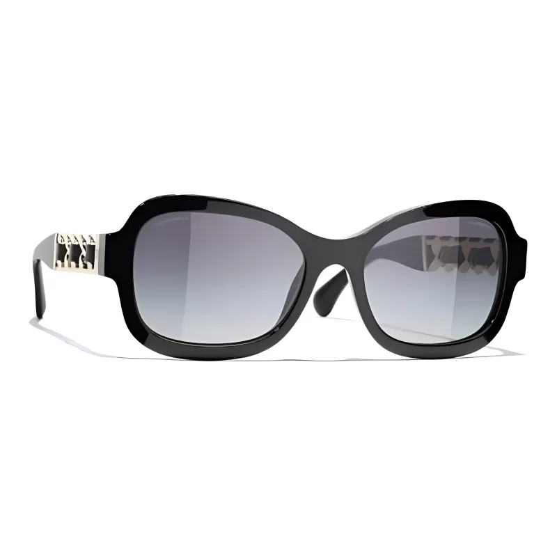 CHANEL Metal Acetate Irregular Shape Sunglasses Women's Black-1