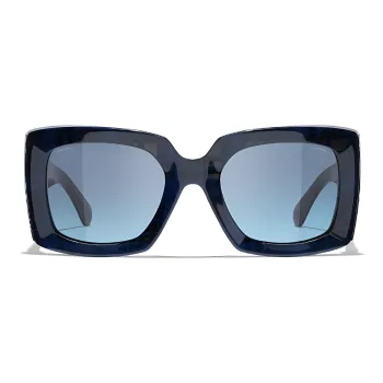 CHANEL Acetate Irregular Shape Sunglasses Men's Blue