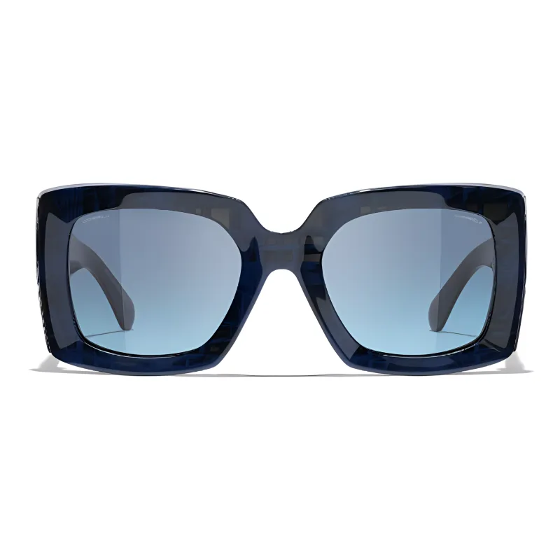 CHANEL Acetate Irregular Shape Sunglasses Men's Blue-0
