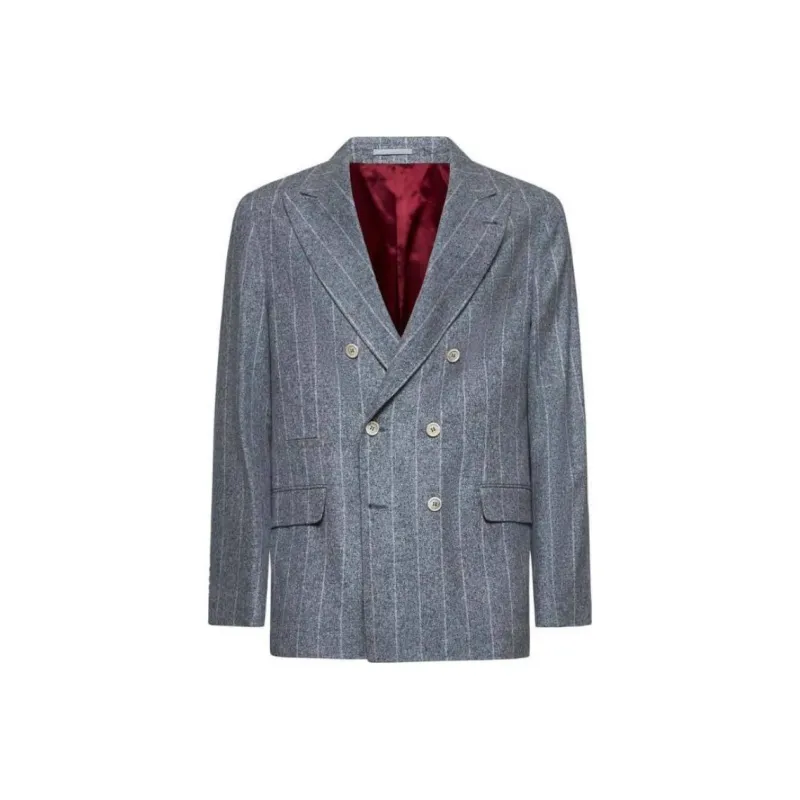 Brunello Cucinelli Double Breasted Pinstripe Detailed Blazer-0