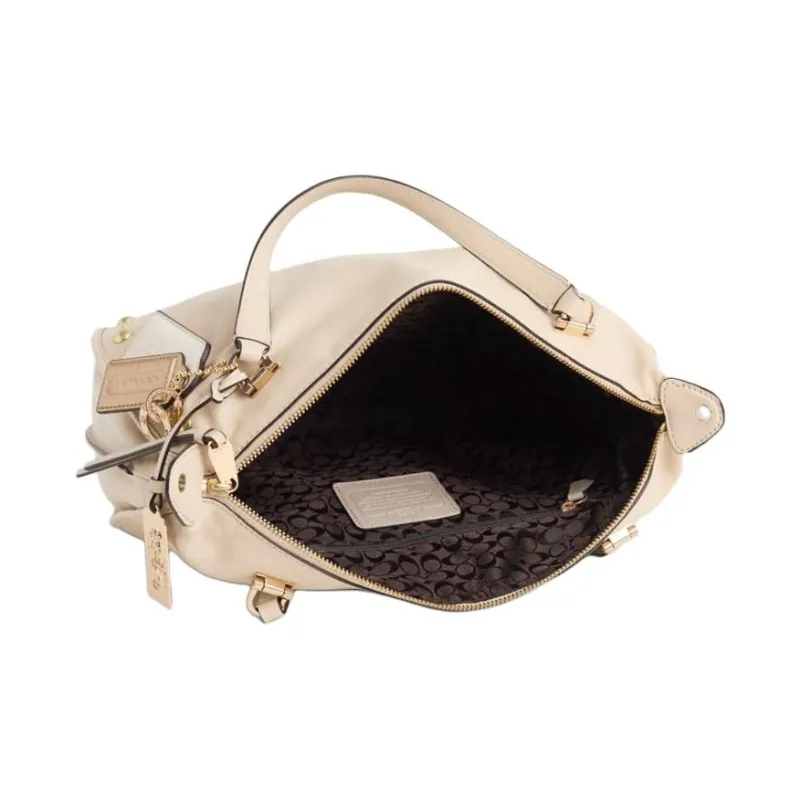 COACH SATCHEL Leather One Shoulder Handbag Large Size Women's Gold & Milk-2