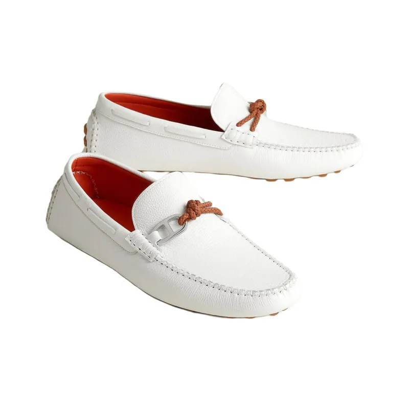 HERMES Alessandro Gommino Loafers Men's White-2