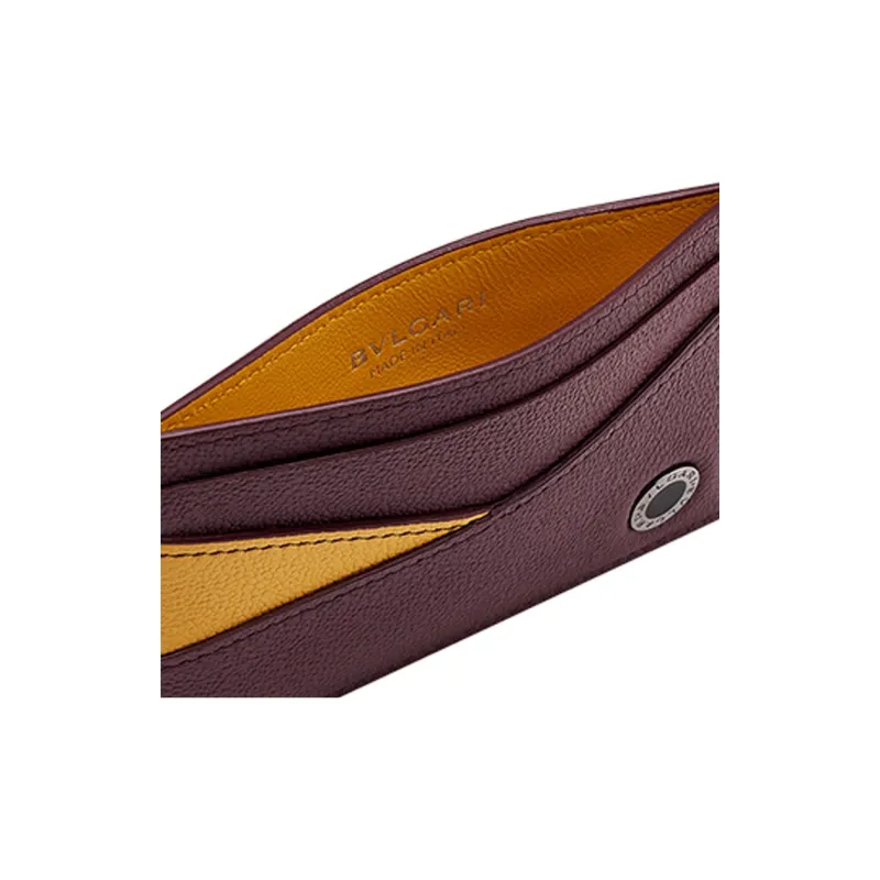 BVLGARI Calfskin Card Holder Men's Brown-4