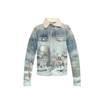 AMIRI Sherling Airbrush Wolf Denim Trucker Jacket