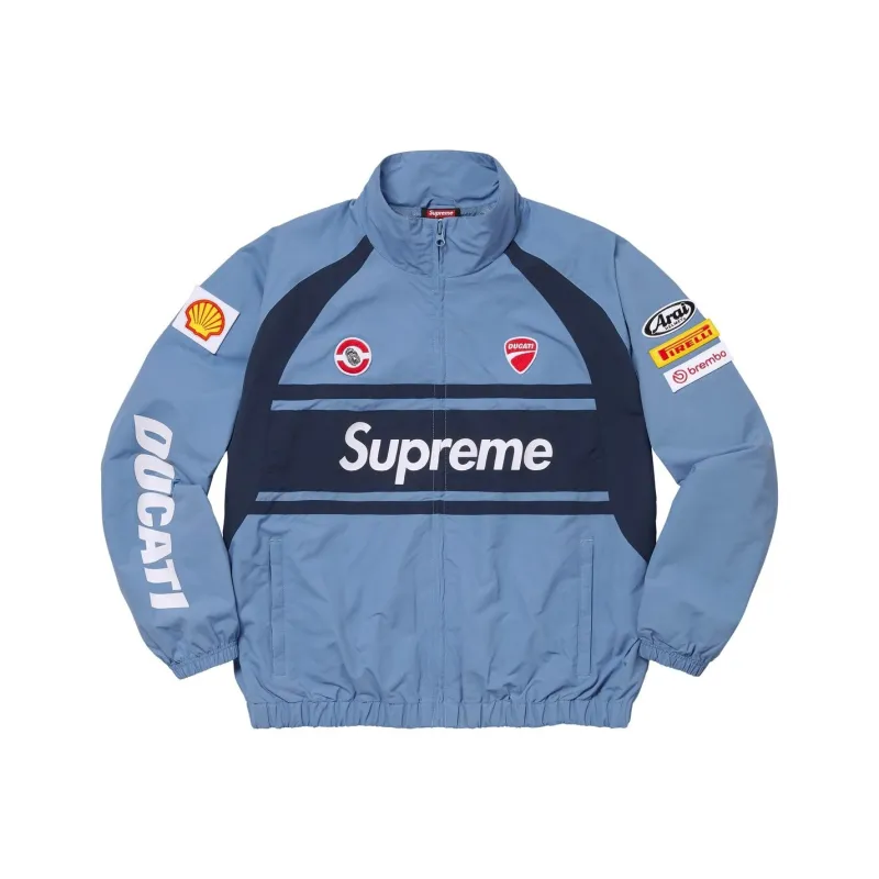 Supreme X DUCATI SS24 WEEK16 Track Jacket   Unisex Elastic Hem Zip up Jacket With Logo Design-6